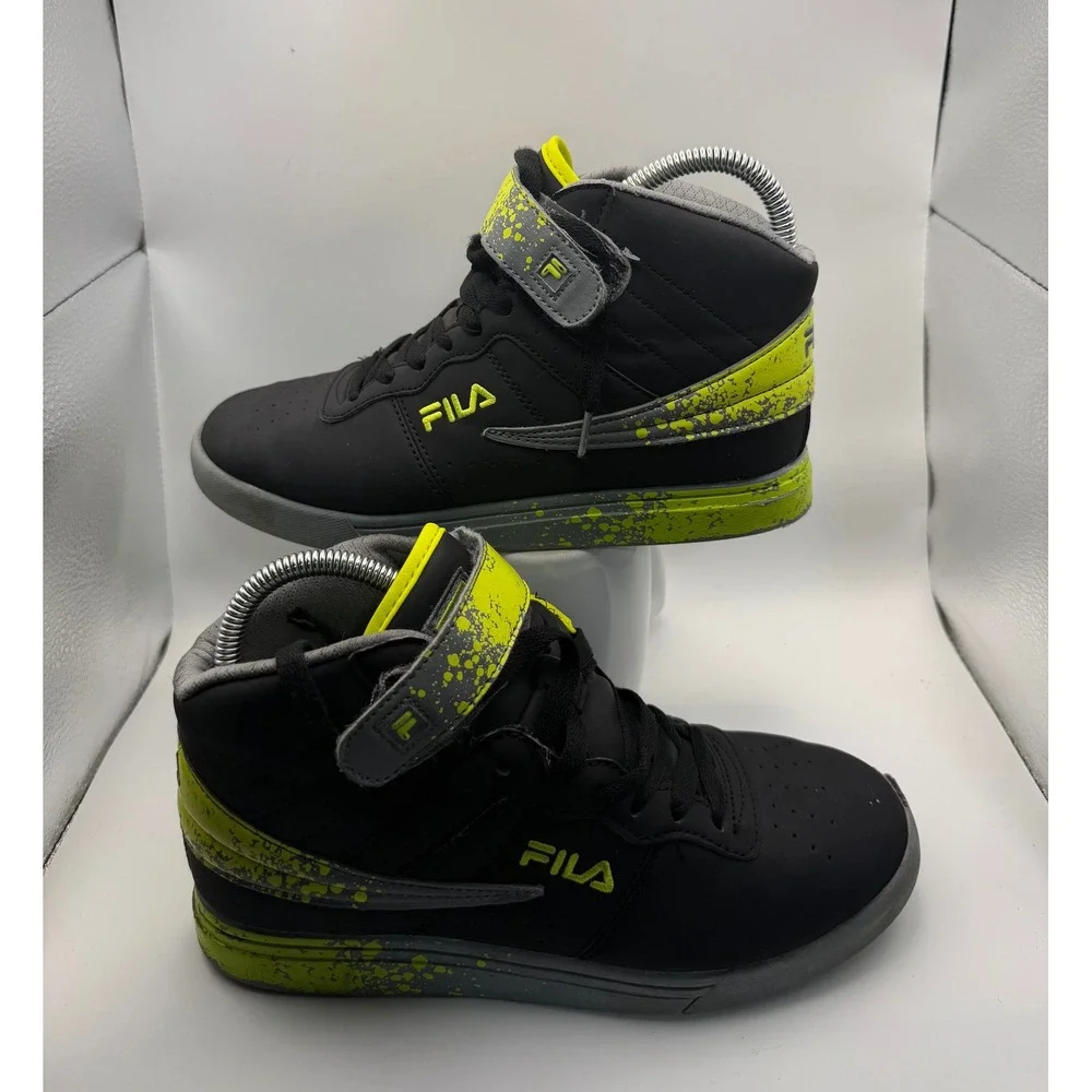 Fila Mid Top Sneaker Youth 5.5 Black Lime Green Good Paint Splatter 3FM01312-007